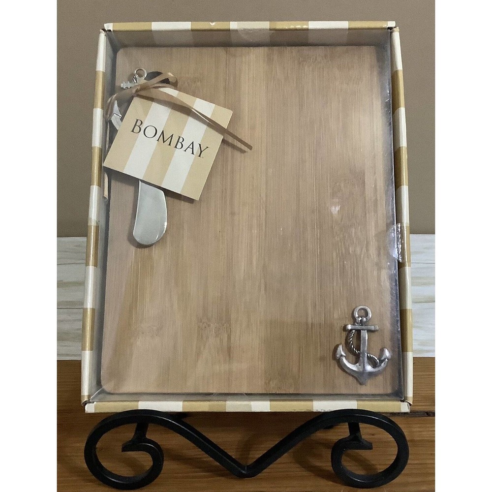 Bombay Wood Cheese Cutting Board w/Anchor Design Spreader- Nautical Theme